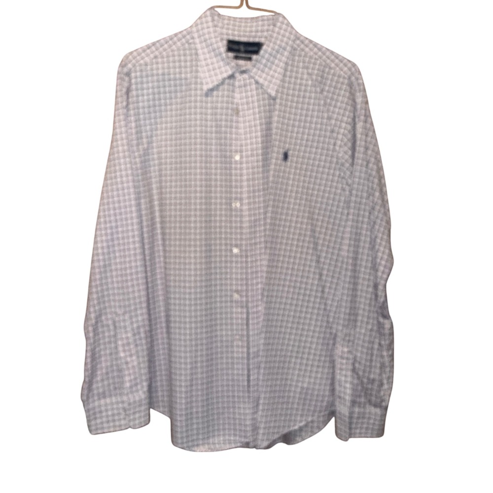 Ralph Lauren Button Down Shirt XL‎ White Pink Blue Tattersall Classic Fit Pony